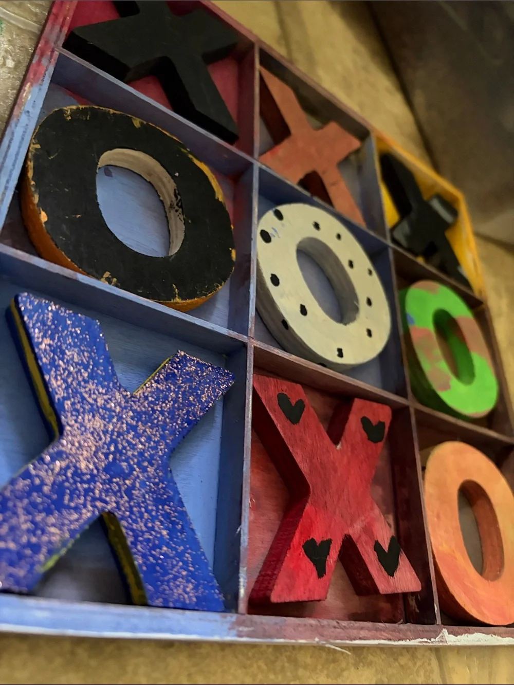 Colorful Wooden XOXO Tic-Tac-Toe Game - Multicolor